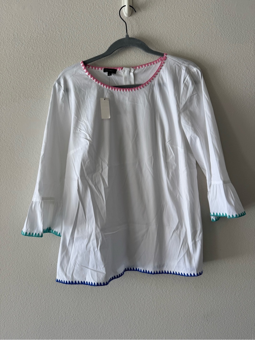 Talbots White Tunic with Pink, Teal, and Navy Trim
